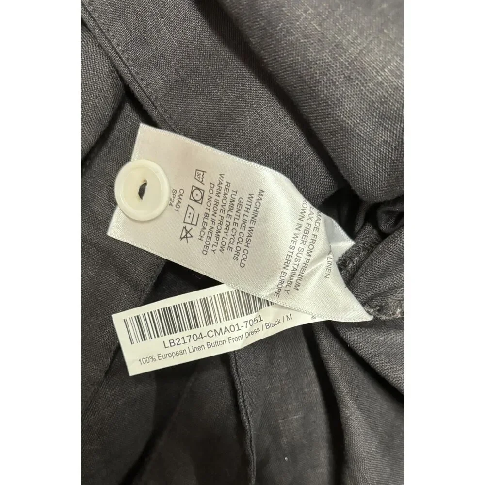 NWT Quince 100% European Linen Button Front Midi Dress Black Belted Shirt Dress - Picture 5 of 6